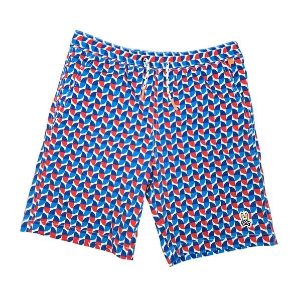Psycho Bunny Other - Psycho Bunny Boys Swim Trunks Red White Blue Geometric Shorts Size 14-16 L